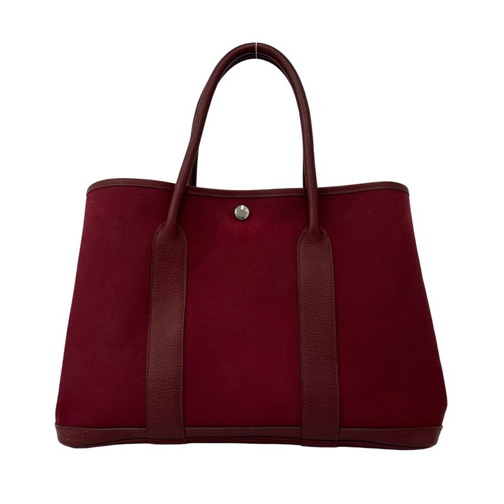 HERMES Garden Party PM Toile Officier Buffle Handbag Rouge Imperial 63997